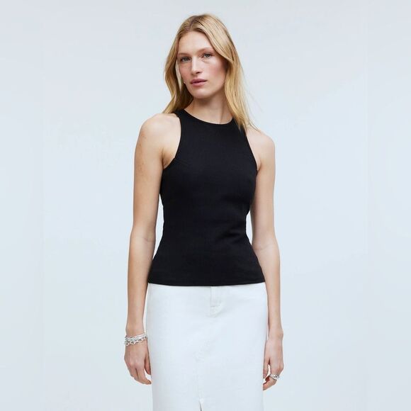 Madewell NWT Highneck Tank With Shelf Bra in Sleekhold Size Small in True Black - Picture 3 of 8